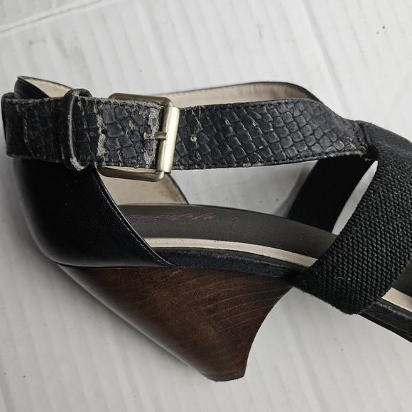 MRKT. Dakota Women Black Mid Wedge Stretch Sandals  Size 9.5 Medium - Picture 5 of 13